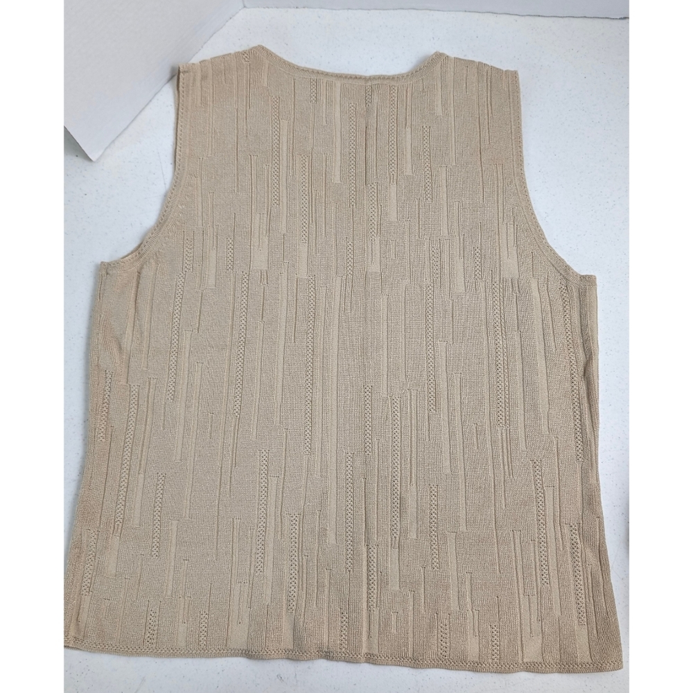 Vintage Jones New York Sleeveless Vest Womens XL Ribbed  VNeck Top Knit KhakiMa